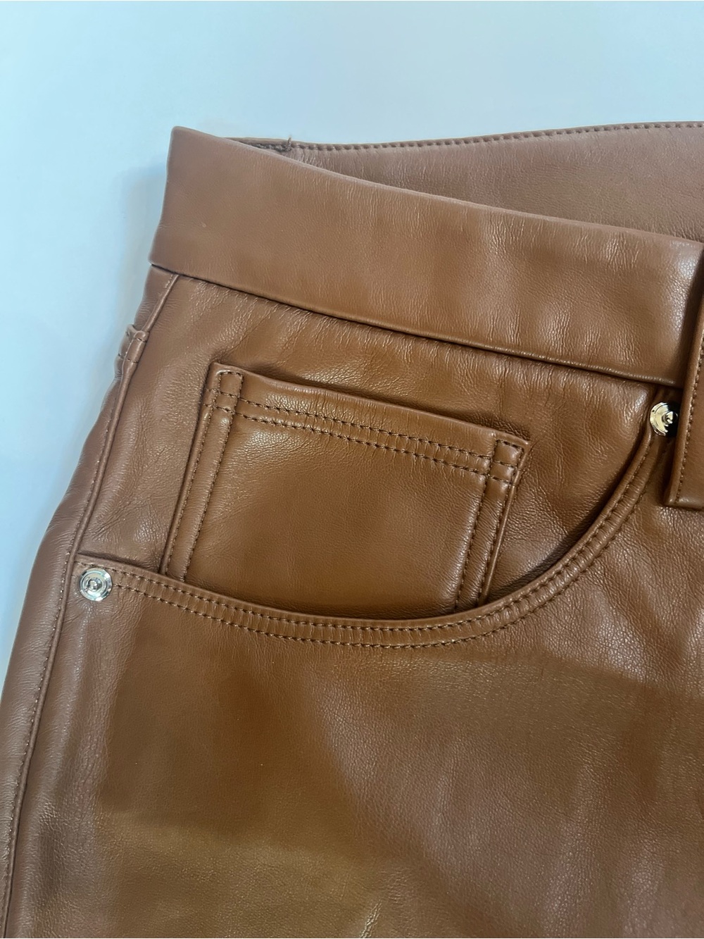 Good American Good Icon Better Than Leather High Rise Burnt Caramel Boot Pants - Picture 7 of 16